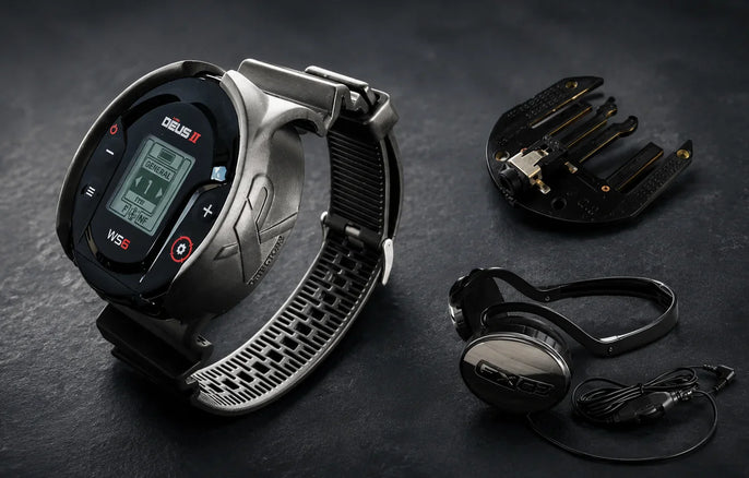 Bracelet WS4 XP Deus avec casque et support de fixation permettant d’obtenir un affichage visuel sans télécommande sur un détecteur XP Deus.