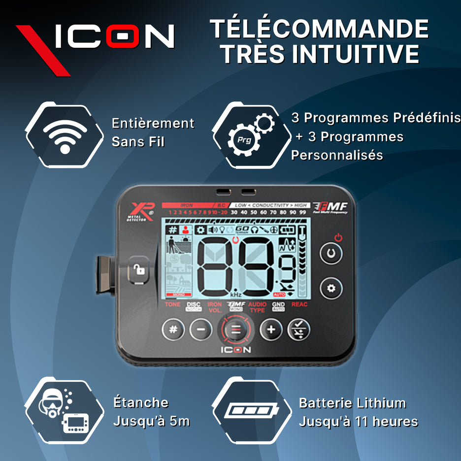 Détecteur XP ICON - Télécommande, disque 28cm FMF, casque WSA ST