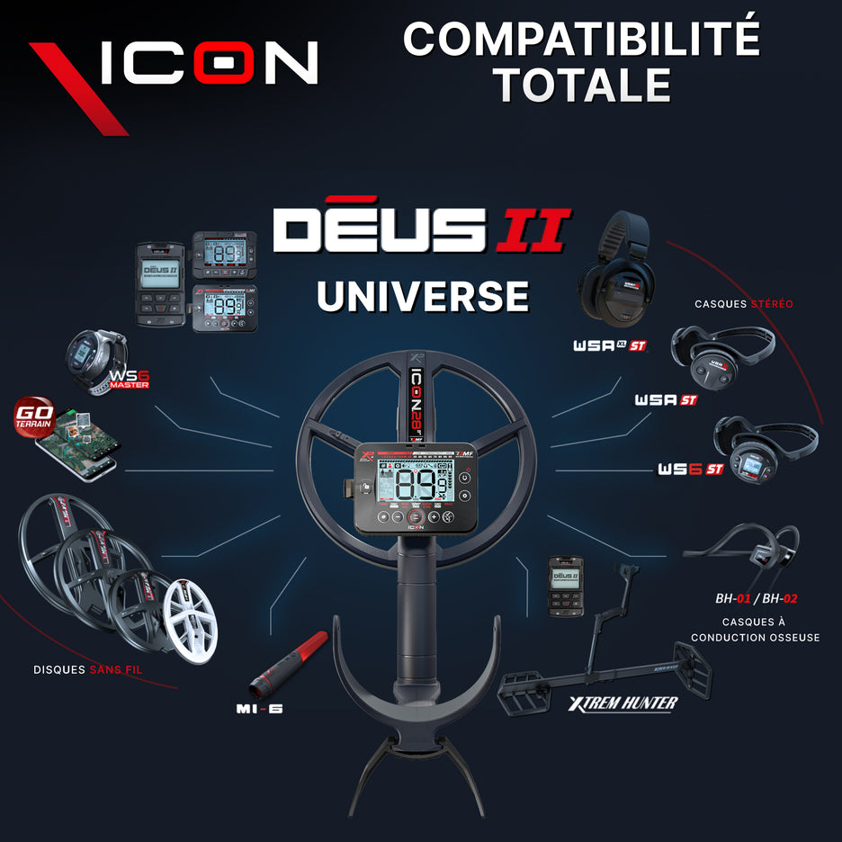 Détecteur XP ICON - Télécommande, disque 28cm FMF, casque WSA ST