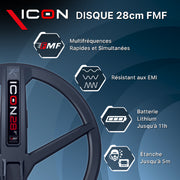 Détecteur XP ICON - Télécommande, disque 28cm FMF, casque WSA ST